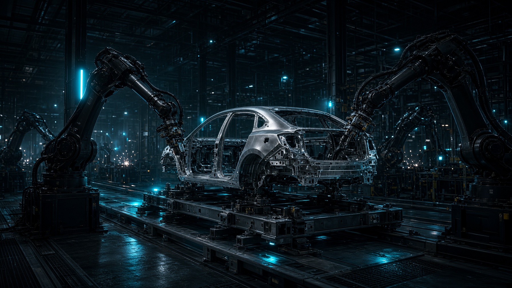 Body-in-white robots in a production hall