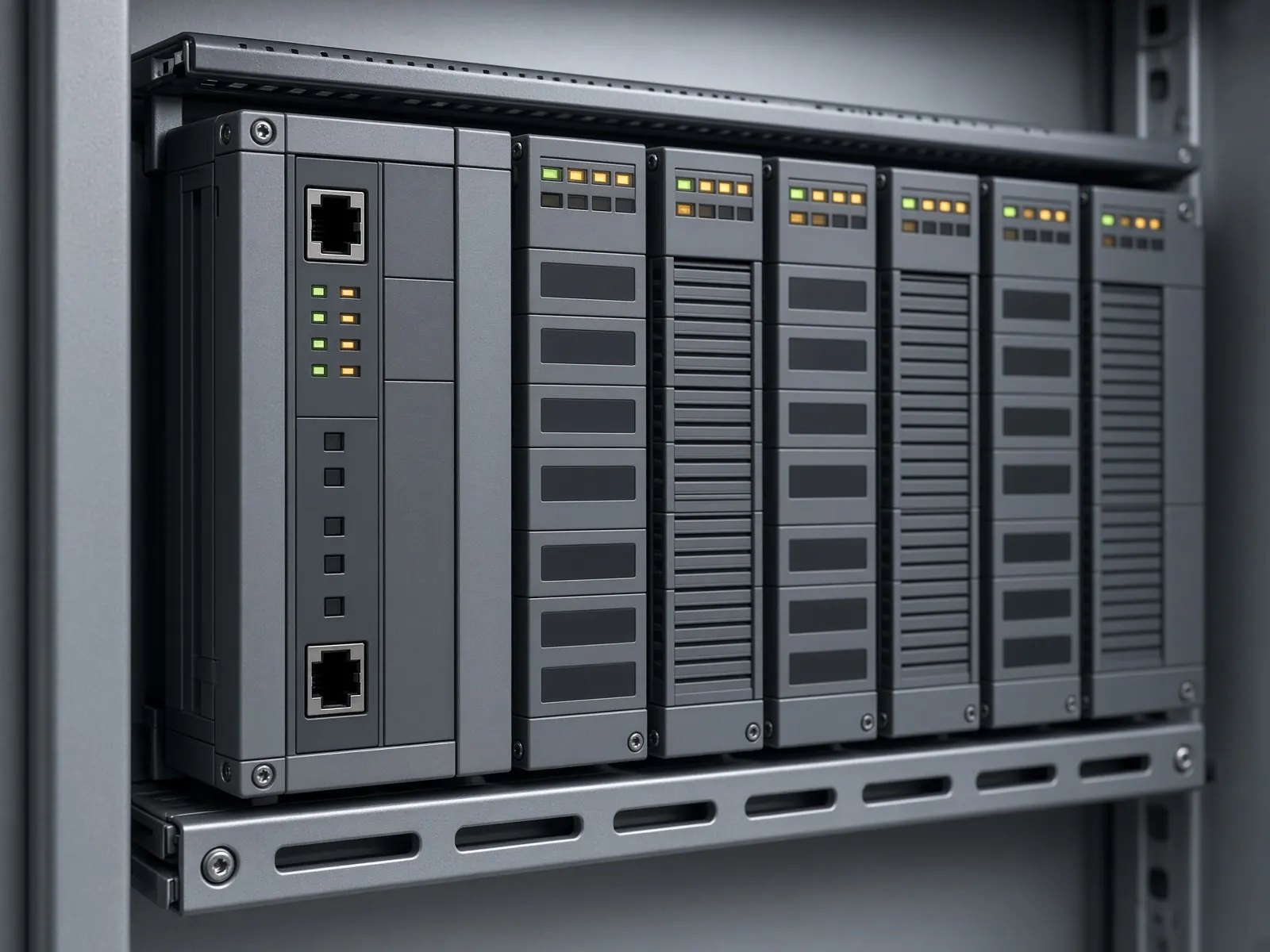 PLC rack with I/O modules